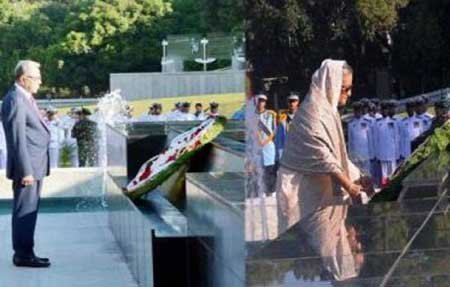 সশস্ত্র বাহিনী দিবসে শিখা অনির্বাণে রাষ্ট্রপতি-প্রধানমন্ত্রীর শ্রদ্ধা