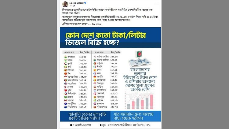 ফেসবুকে সজীব ওয়াজেদ জয়ের পোস্ট